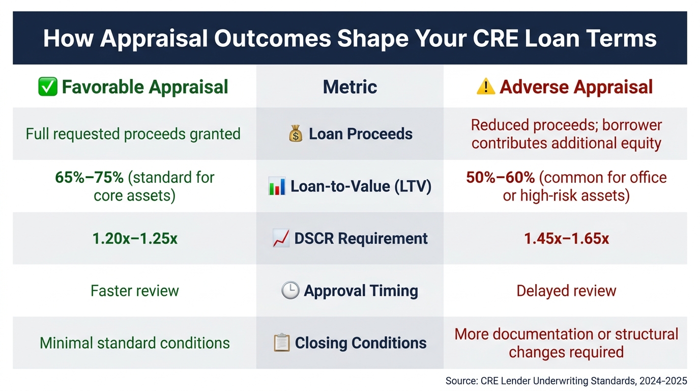Favorable vs. Adverse CRE Appraisal Outcomes: Key Loan Metrics Compared