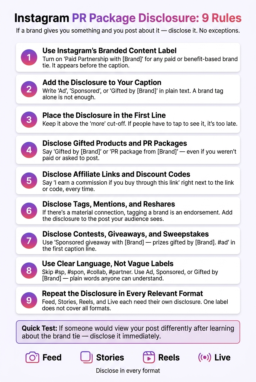 Instagram PR Disclosure: 9 Rules Every Creator Must Follow