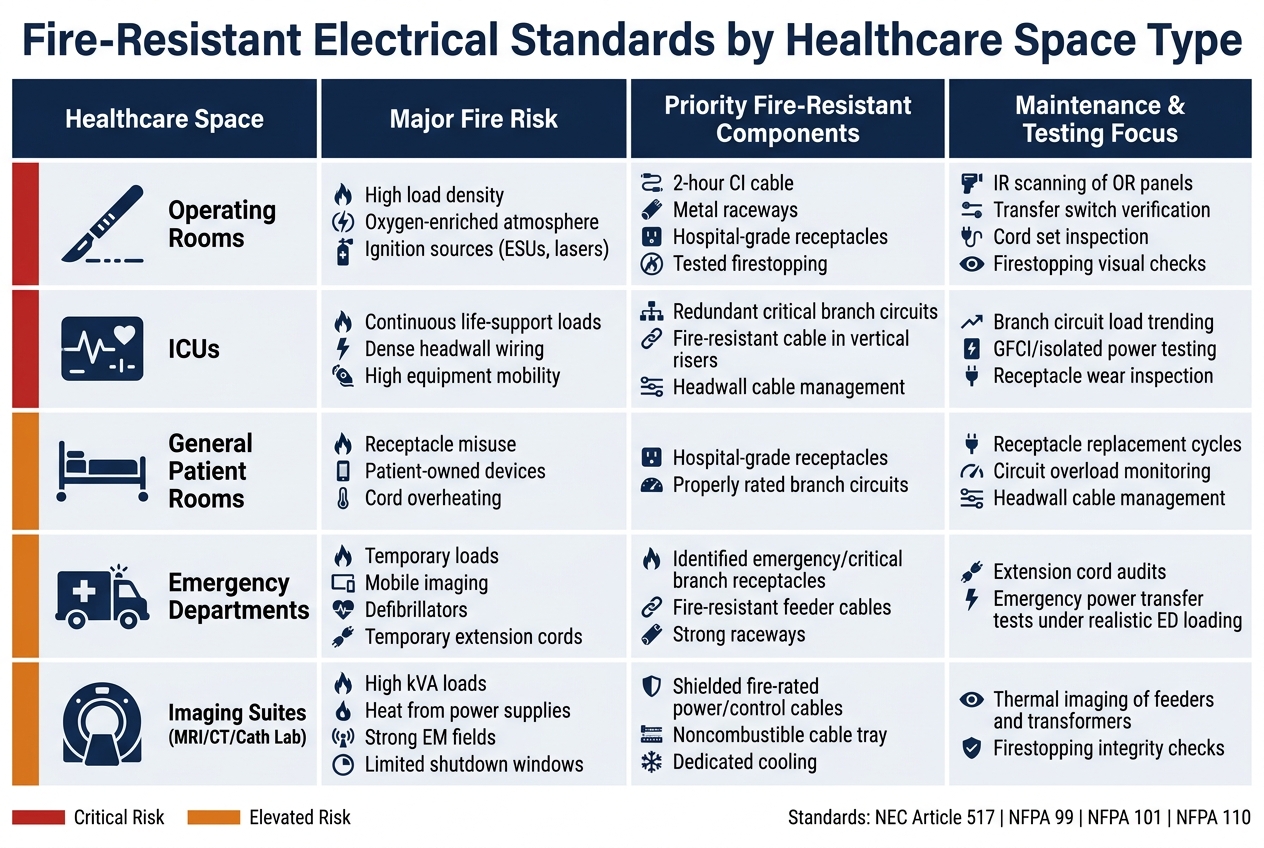 Fire-Resistant Electrical Standards by Healthcare Space Type