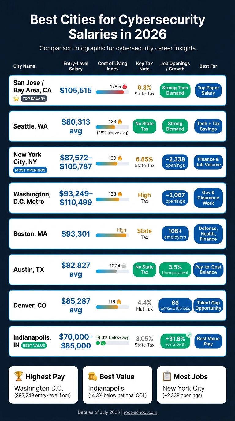 Best Cities for Cybersecurity Salaries 2026: Pay vs. Cost of Living