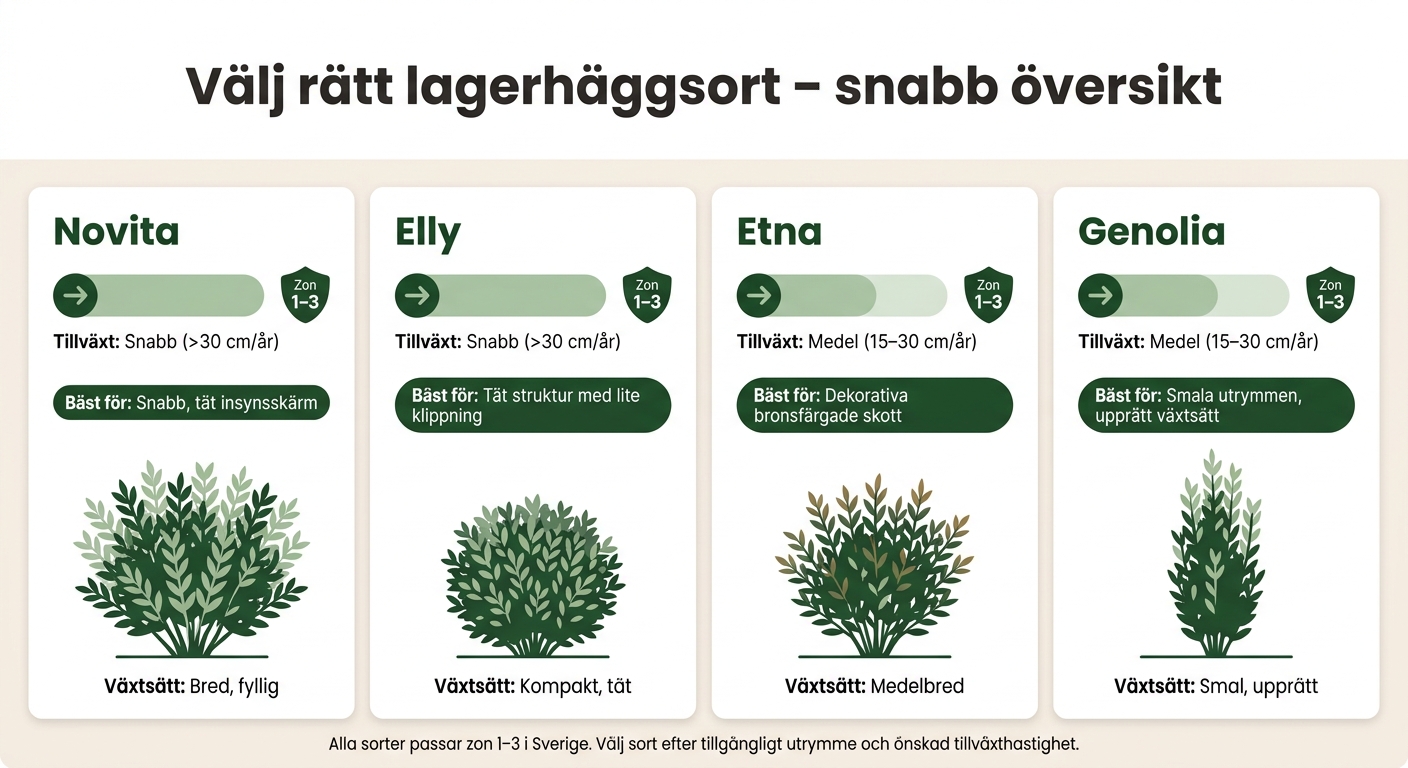 Lagerhäggsorter för svenska trädgårdar – jämförelse