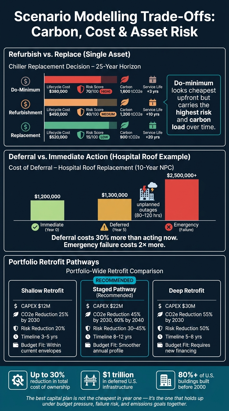 Carbon, Cost & Risk: Scenario Modelling Trade-Offs for Capital Planning