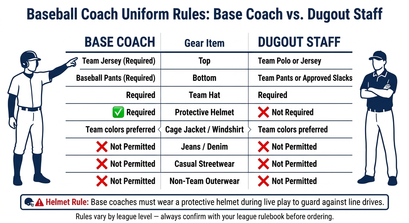 Baseball Coach Uniform Rules: Base Coach vs. Dugout Staff