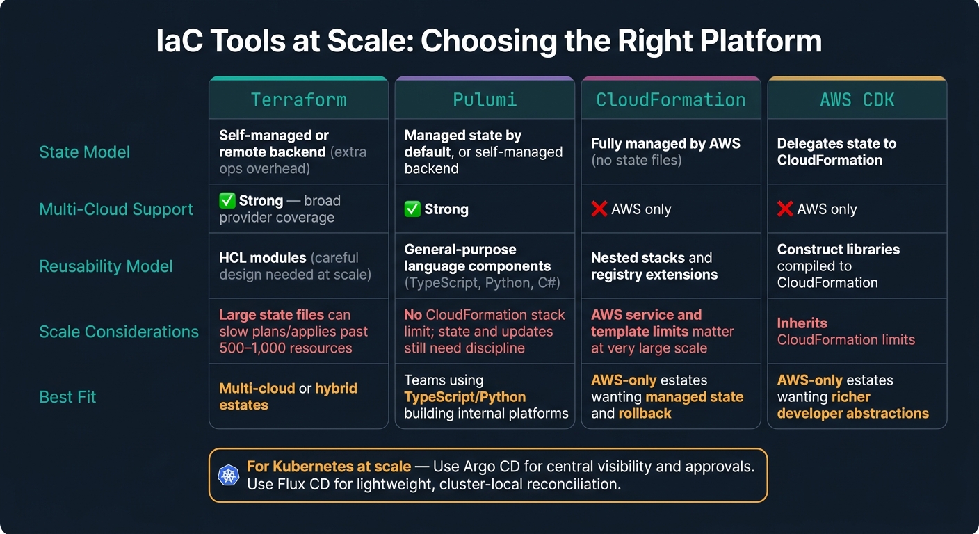 IaC Tools at Scale: Terraform vs Pulumi vs CloudFormation vs AWS CDK