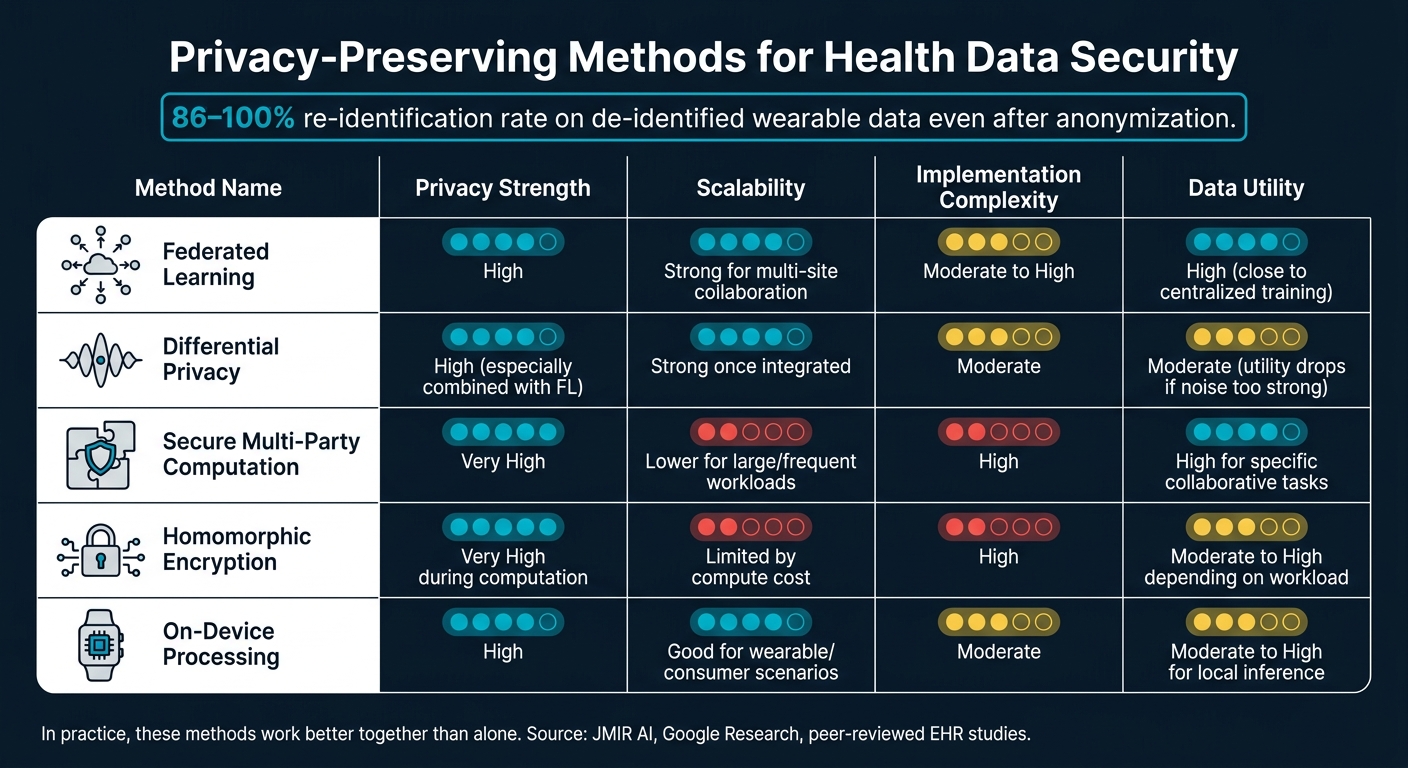 AI Health Data Privacy Methods: Federated Learning vs. Differential Privacy vs. Encryption