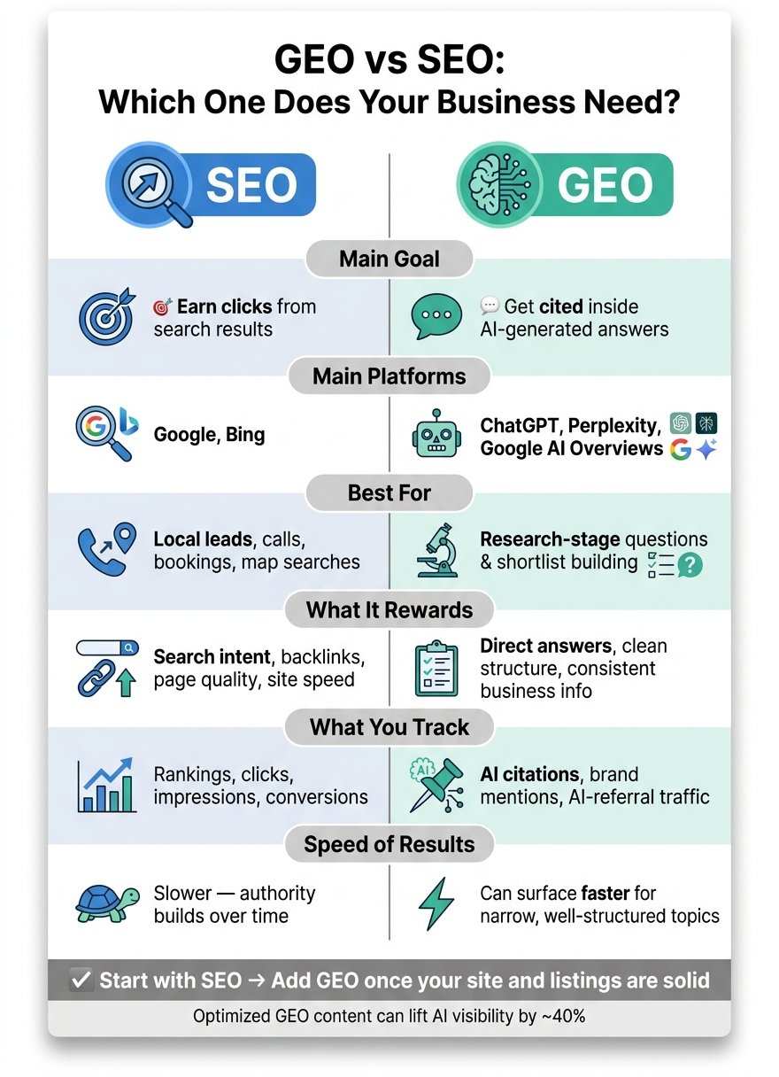 GEO vs SEO: Side-by-Side Comparison for Small Businesses