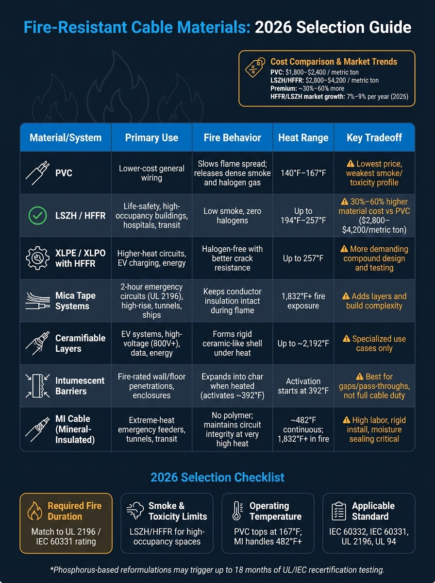 Fire-Resistant Cable Materials Compared: 2026 Guide