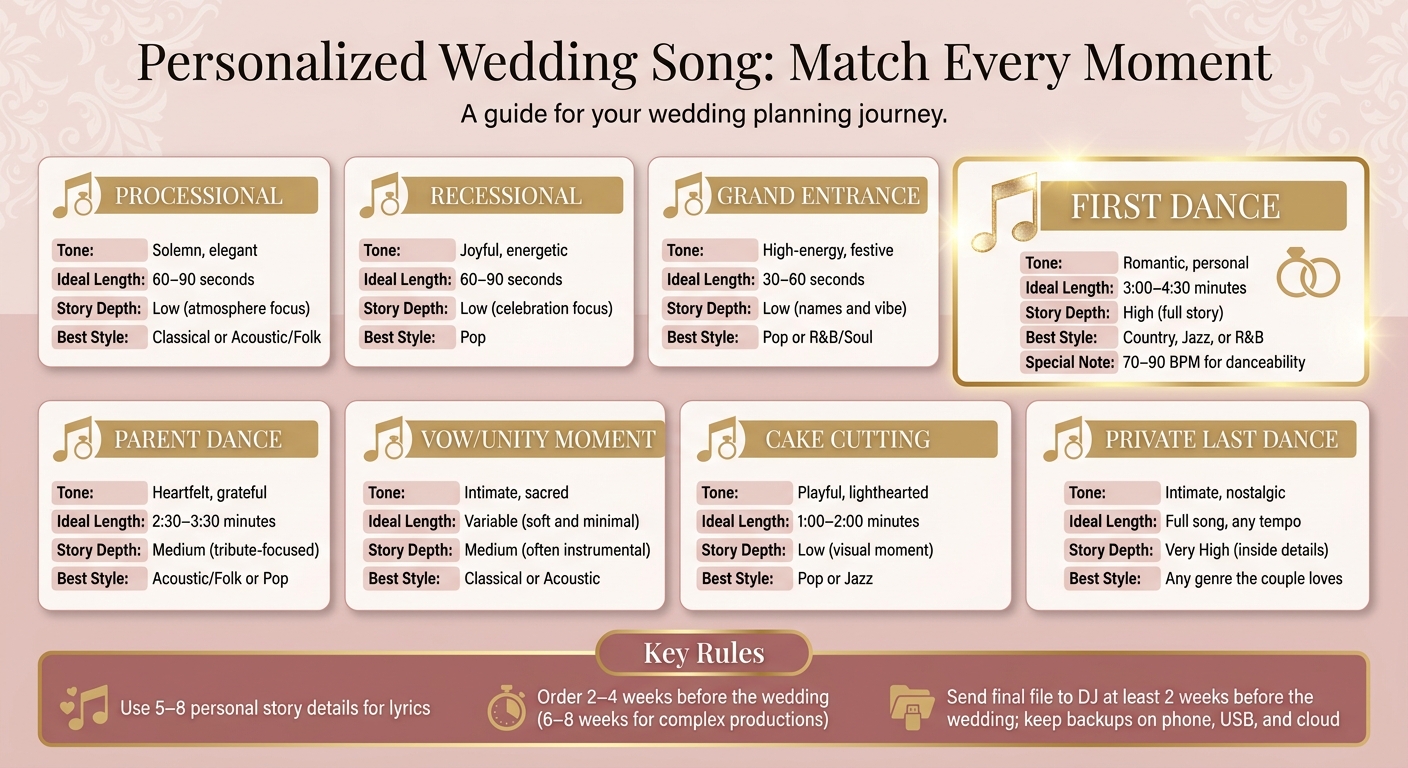 Personalized Wedding Song Guide: Moments, Length & Style