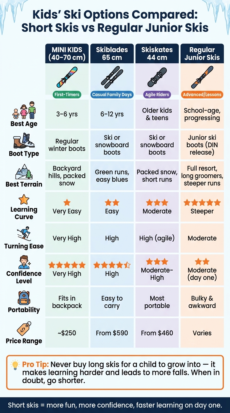 Kids' Ski Options Compared: Short Skis vs Regular Junior Skis
