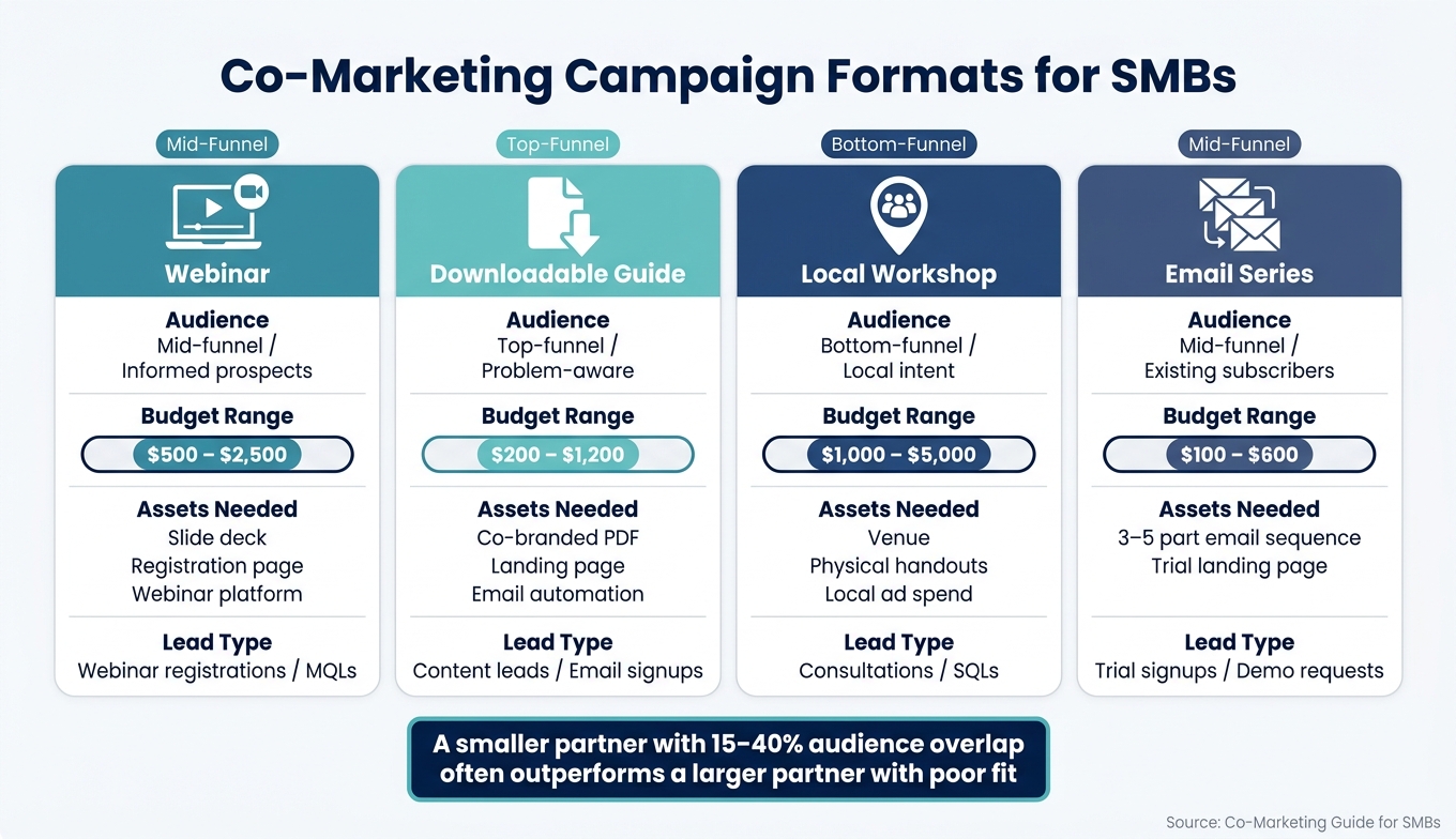 Co-Marketing Campaign Formats: Budget, Audience & Lead Type Comparison