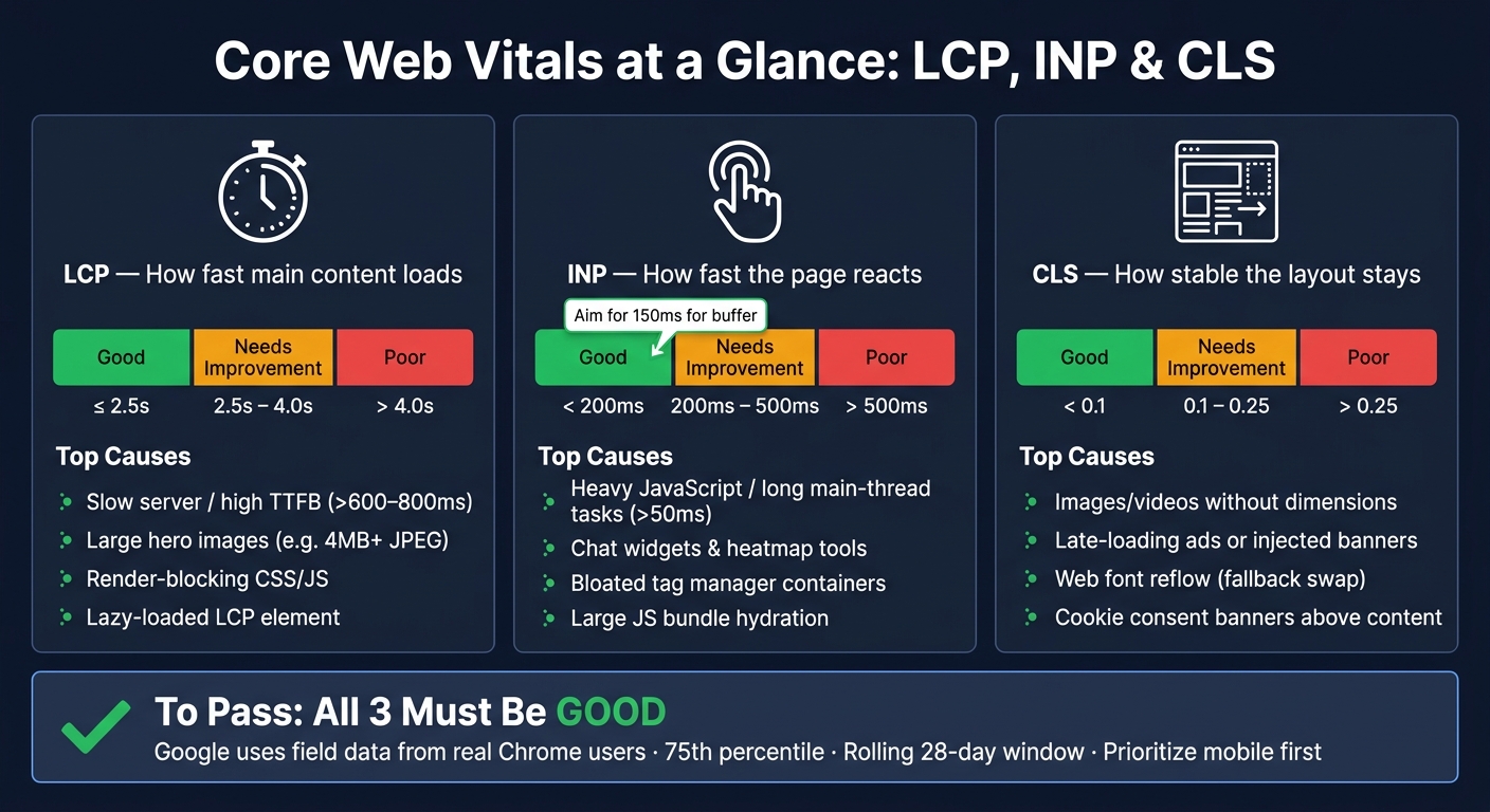 Core Web Vitals at a Glance: LCP, INP & CLS Benchmarks