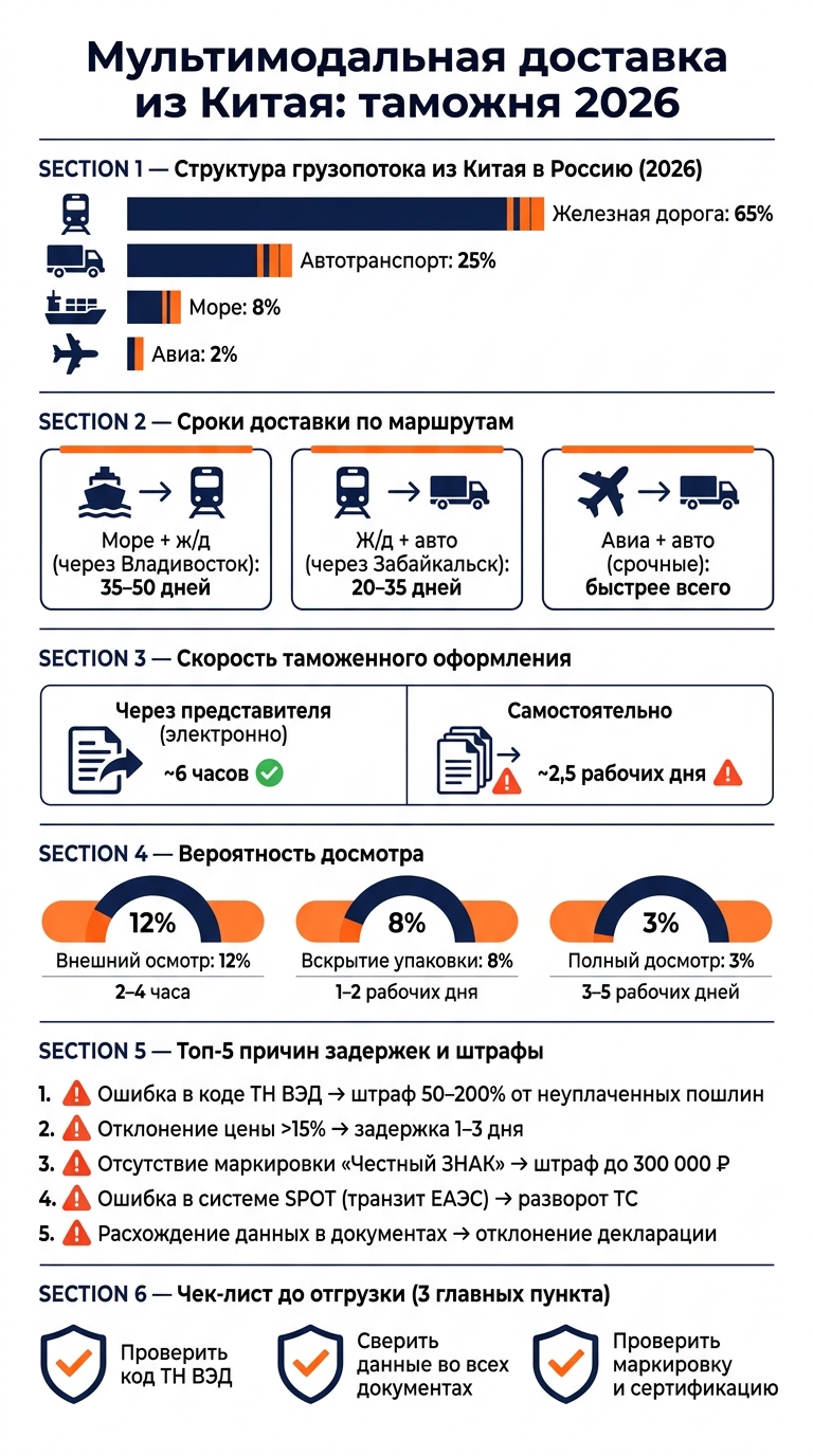 Таможня при мультимодальной доставке из Китая 2026: ключевые цифры