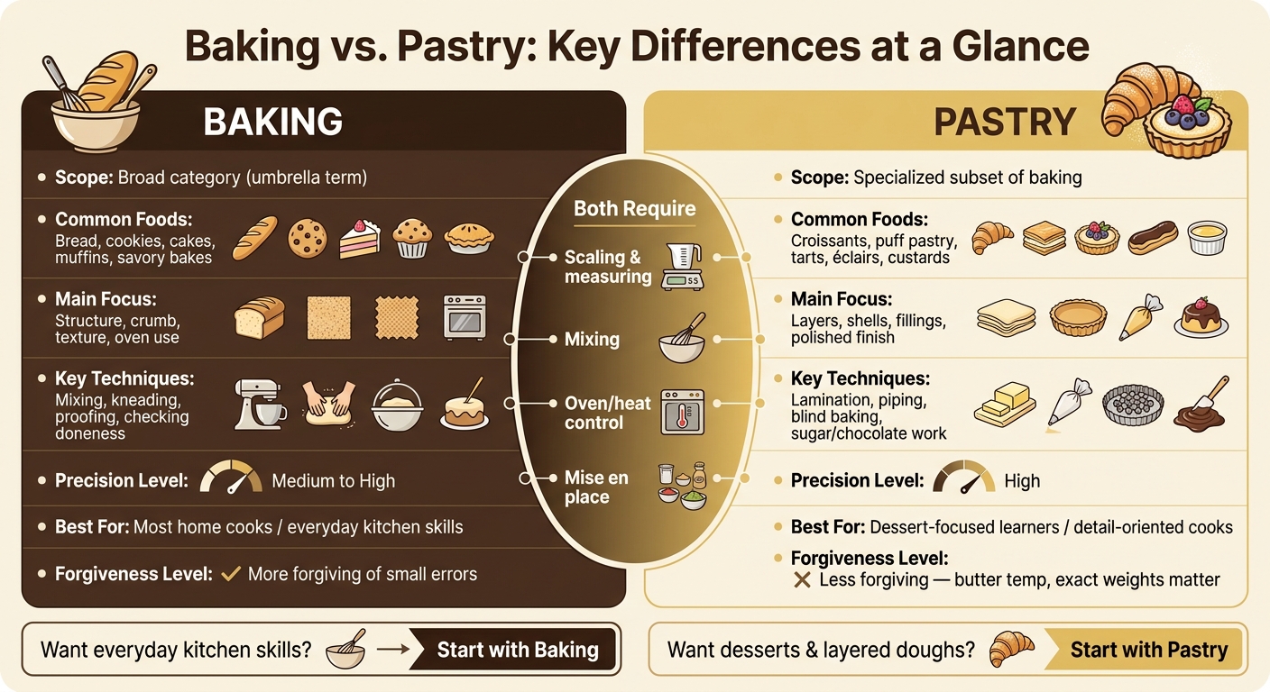 Baking vs Pastry: Key Differences at a Glance