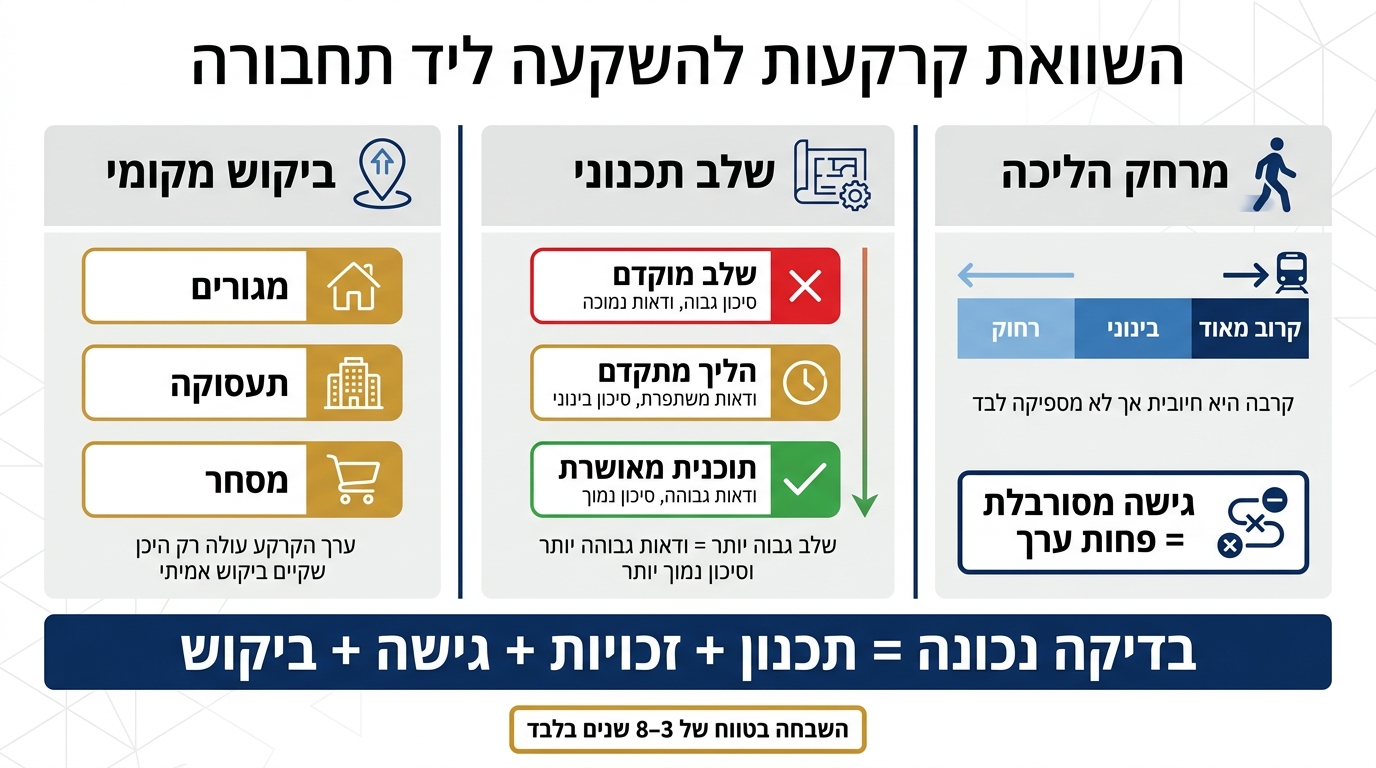 השוואת קרקעות: 3 מדדים מרכזיים להשקעה ליד תחבורה
