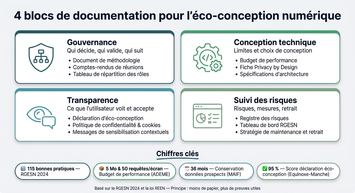 Les 4 blocs de documentation pour l'éco-conception numérique en France