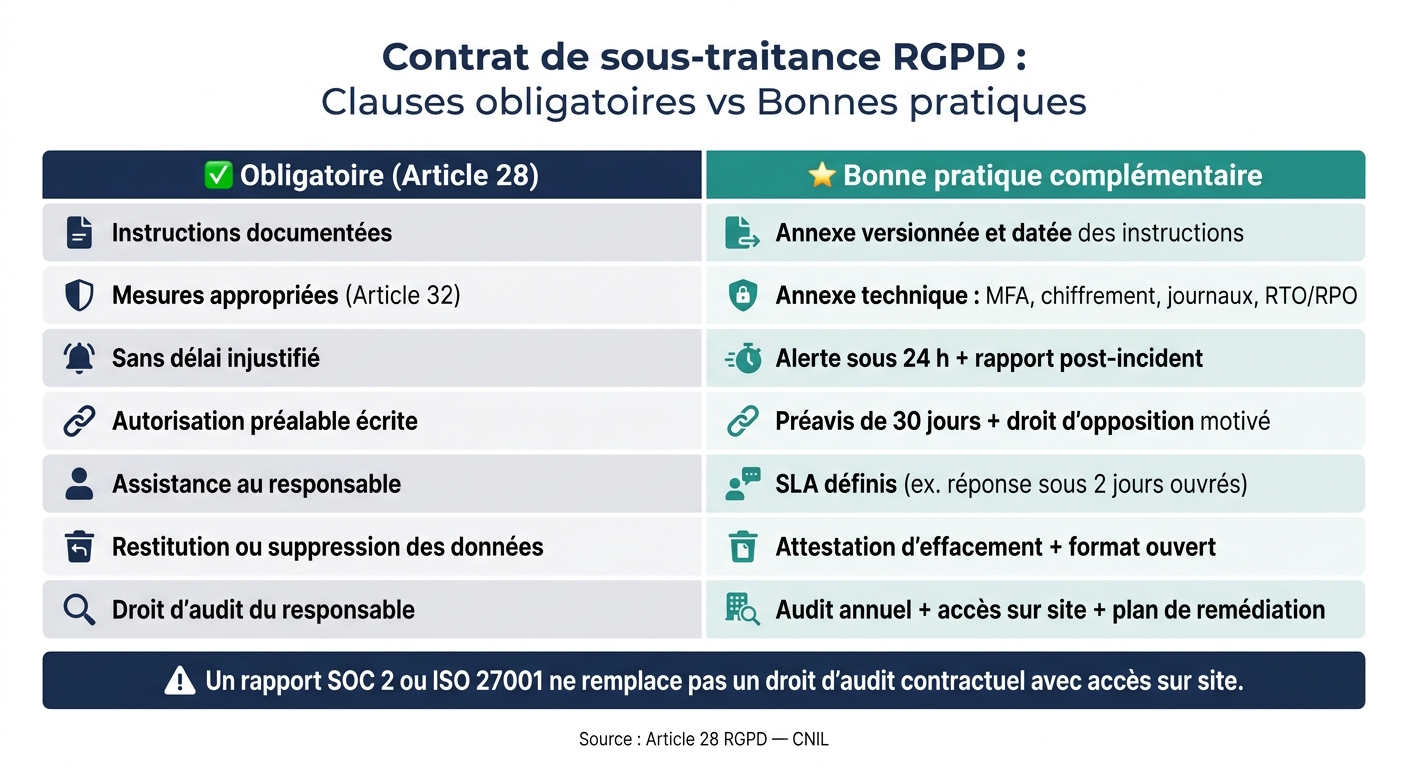 Contrat de sous-traitance RGPD : Obligatoires vs Bonnes Pratiques