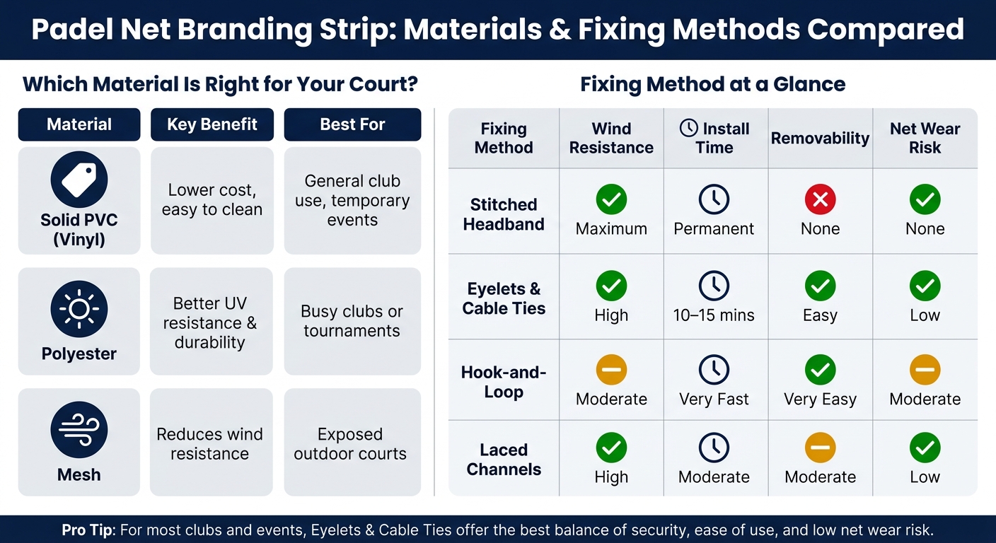 Padel Net Branding Strip: Materials & Fixing Methods Compared