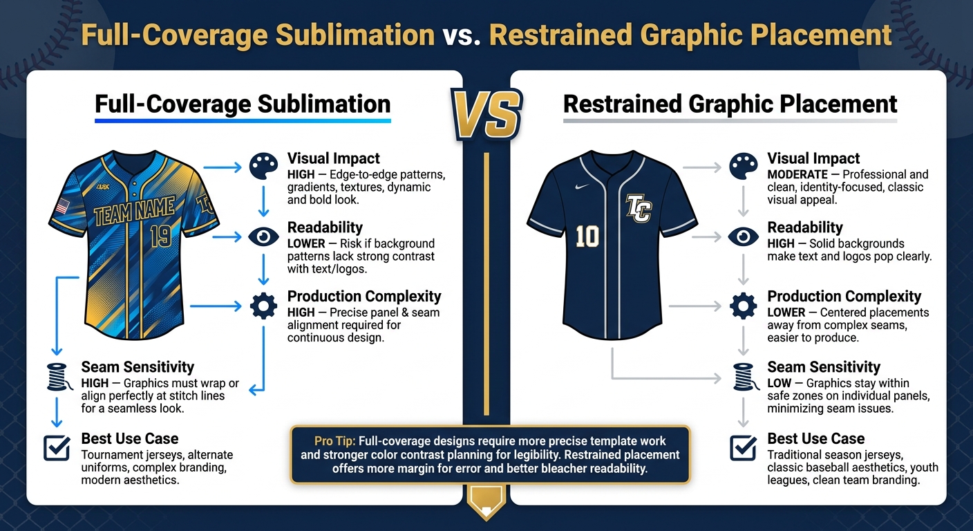 Full-Coverage vs. Restrained Placement: Baseball & Softball Jersey Graphics Compared