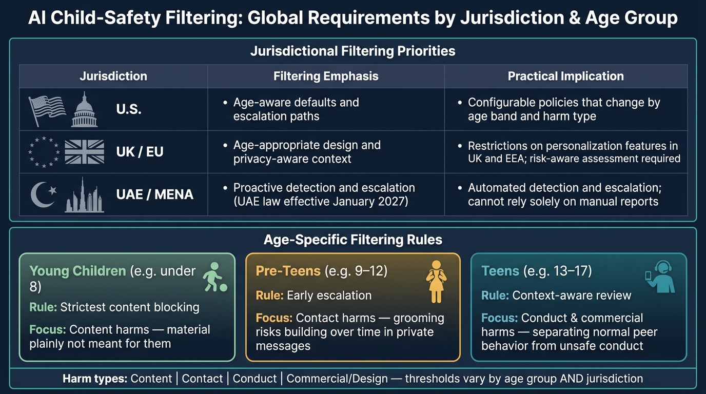 AI Child-Safety Filtering: Jurisdiction & Age-Group Requirements at a Glance