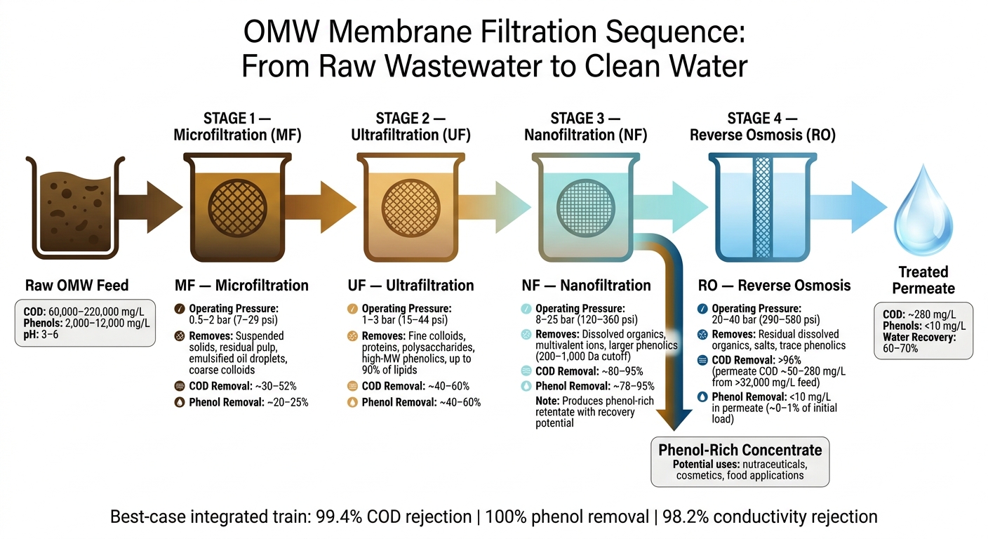 Membrane Filtration Train for Olive Mill Wastewater: Step-by-Step Treatment