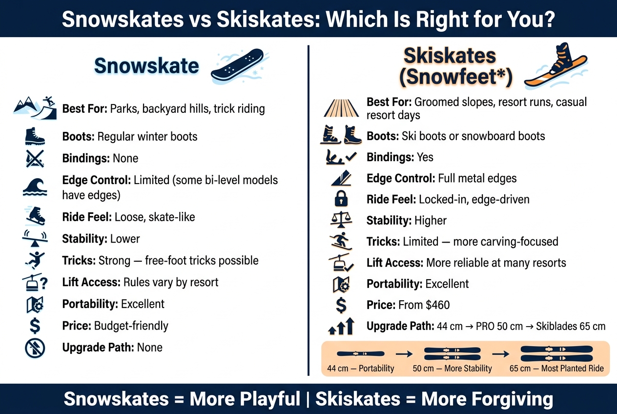 Snowskates vs Skiskates: Side-by-Side Comparison
