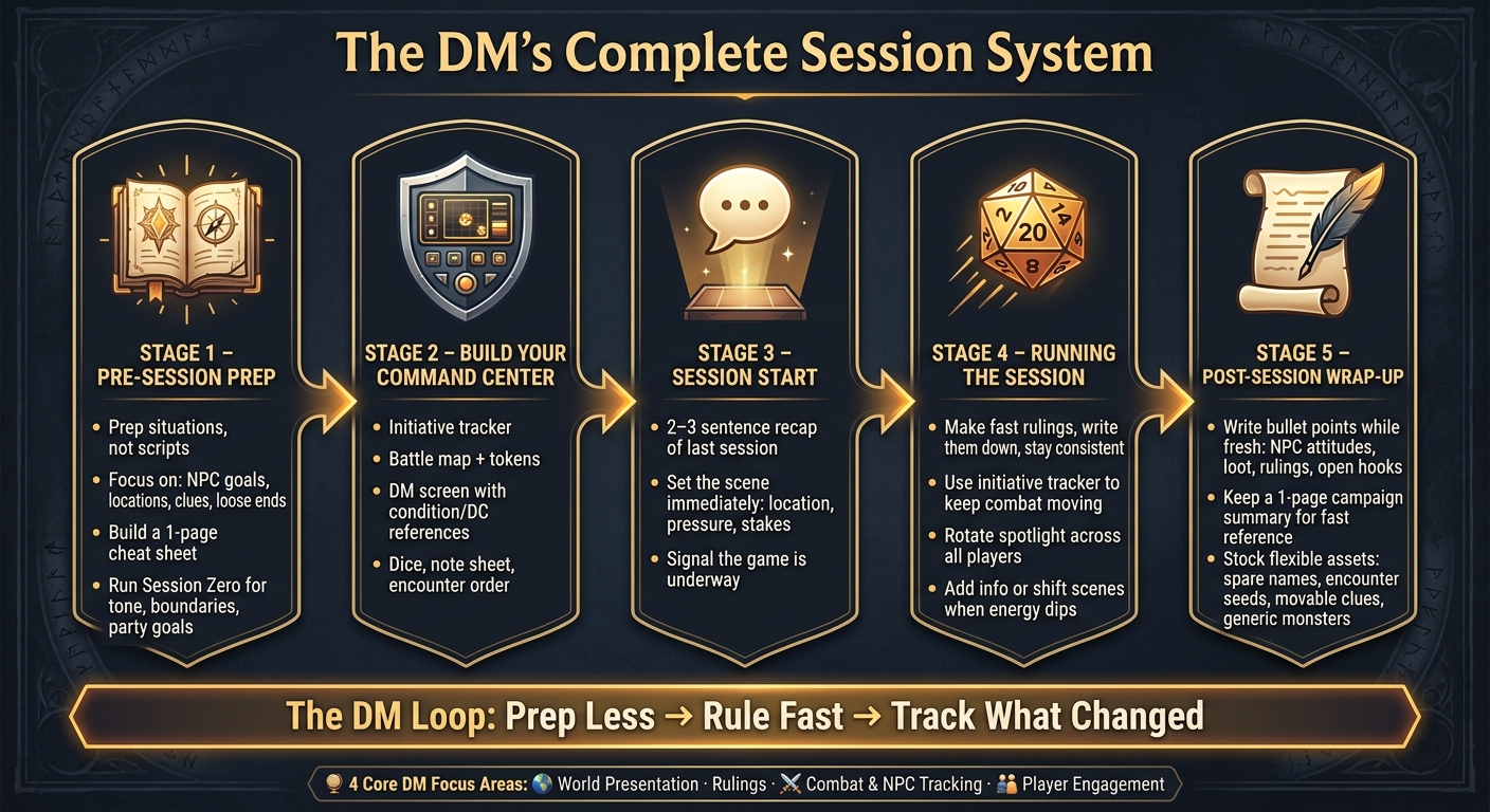 DM Session Flow: From Prep to Post-Session in 5 Stages