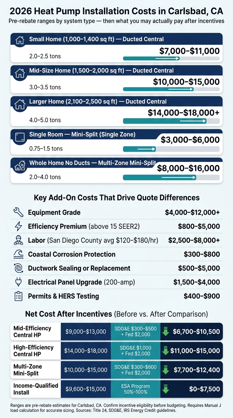 Heat Pump Installation Cost in Carlsbad 2026: By System Type After Rebates
