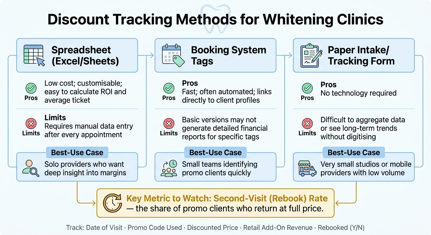 Discount Tracking Methods for Whitening Clinics: Spreadsheet vs. Booking System vs. Paper