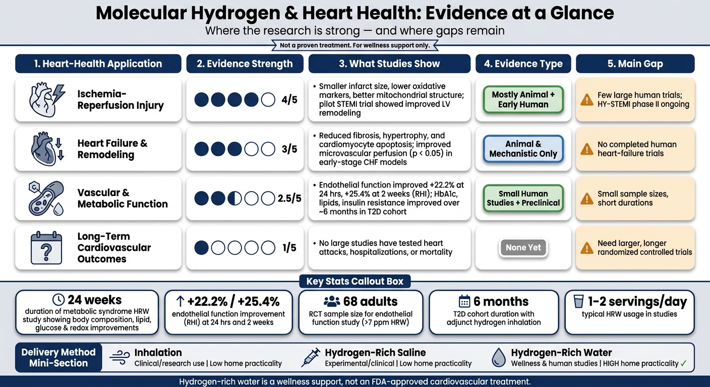 Hydrogen Therapy for Heart Health: Evidence Strength by Application