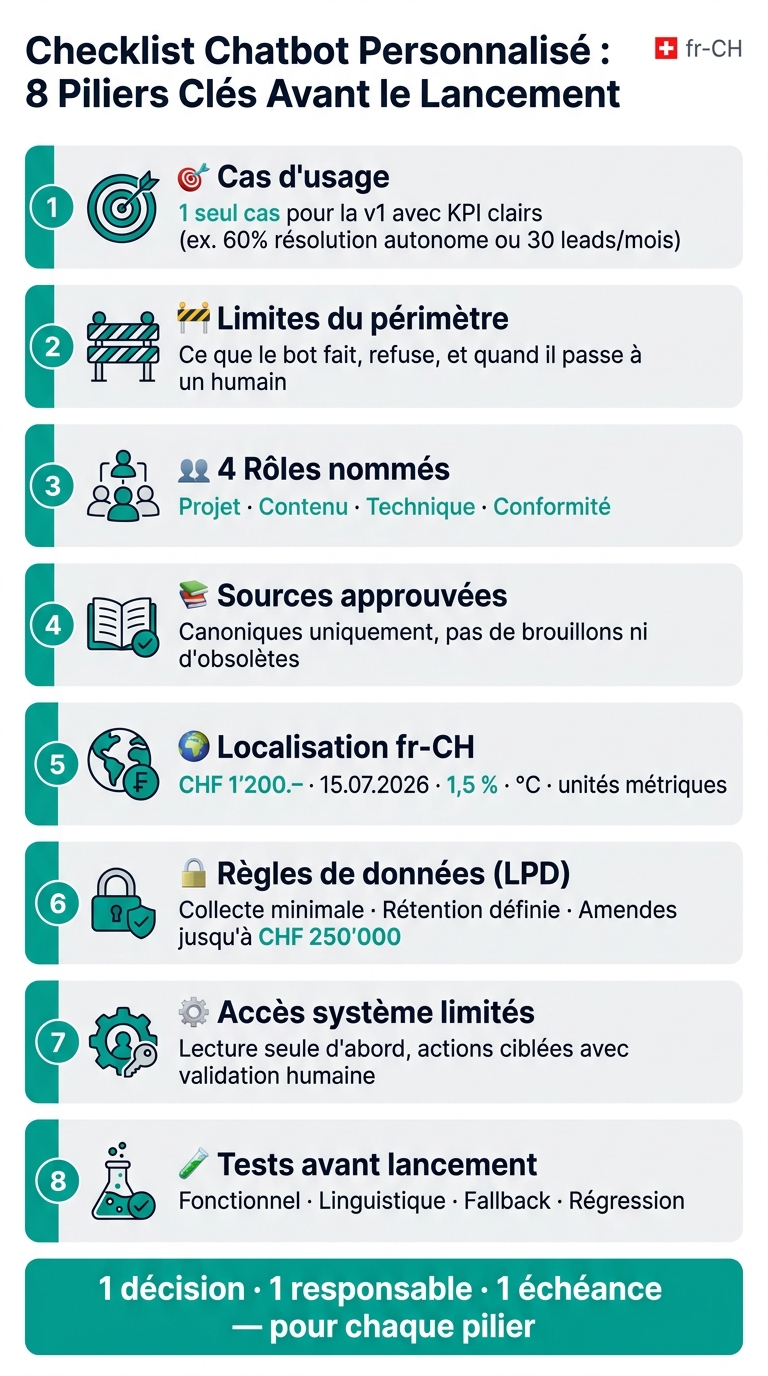 Checklist Chatbot Personnalisé : 8 Piliers Clés Avant le Lancement