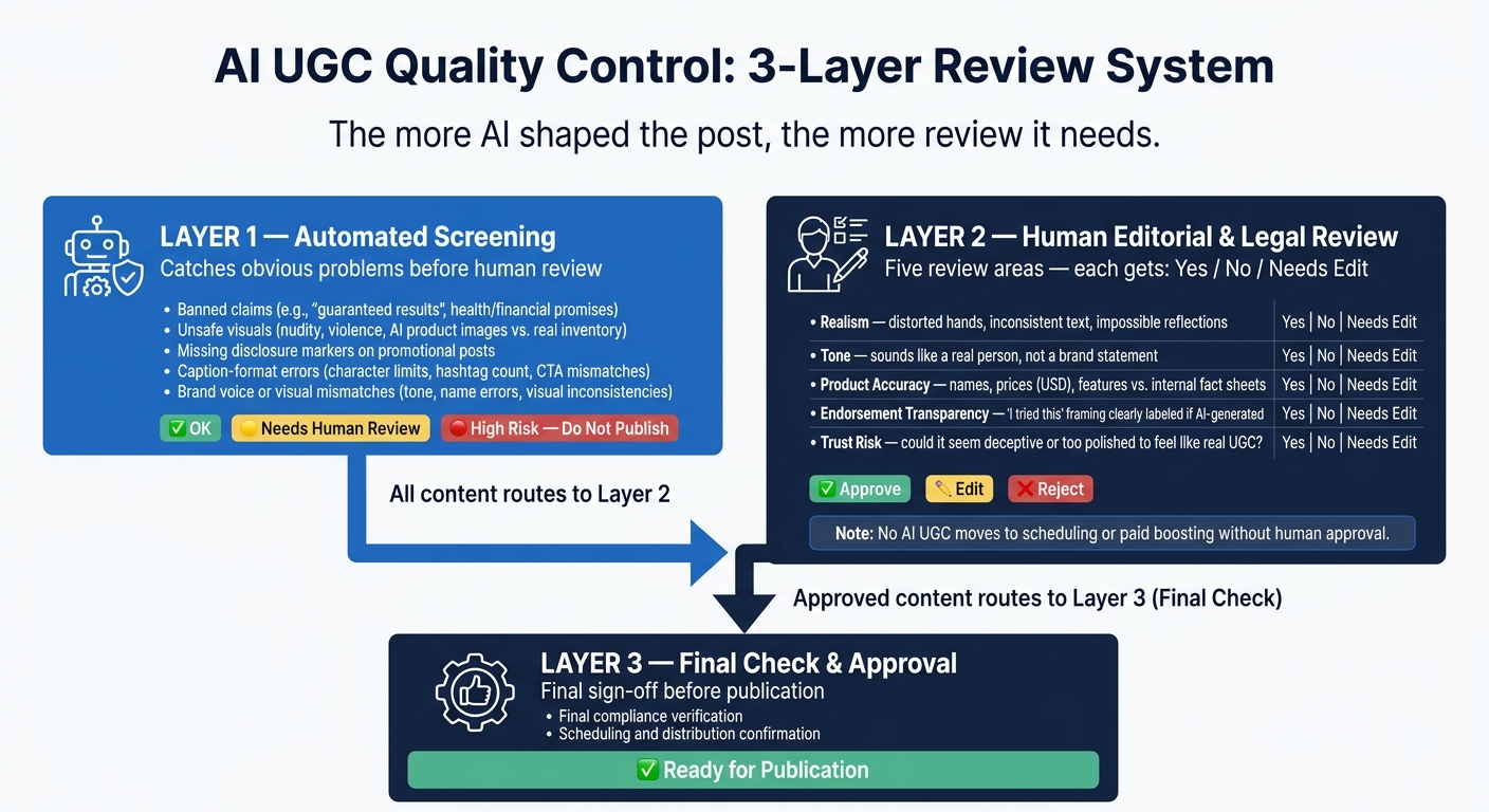AI UGC Quality Control: 3-Layer Review System for Instagram Teams