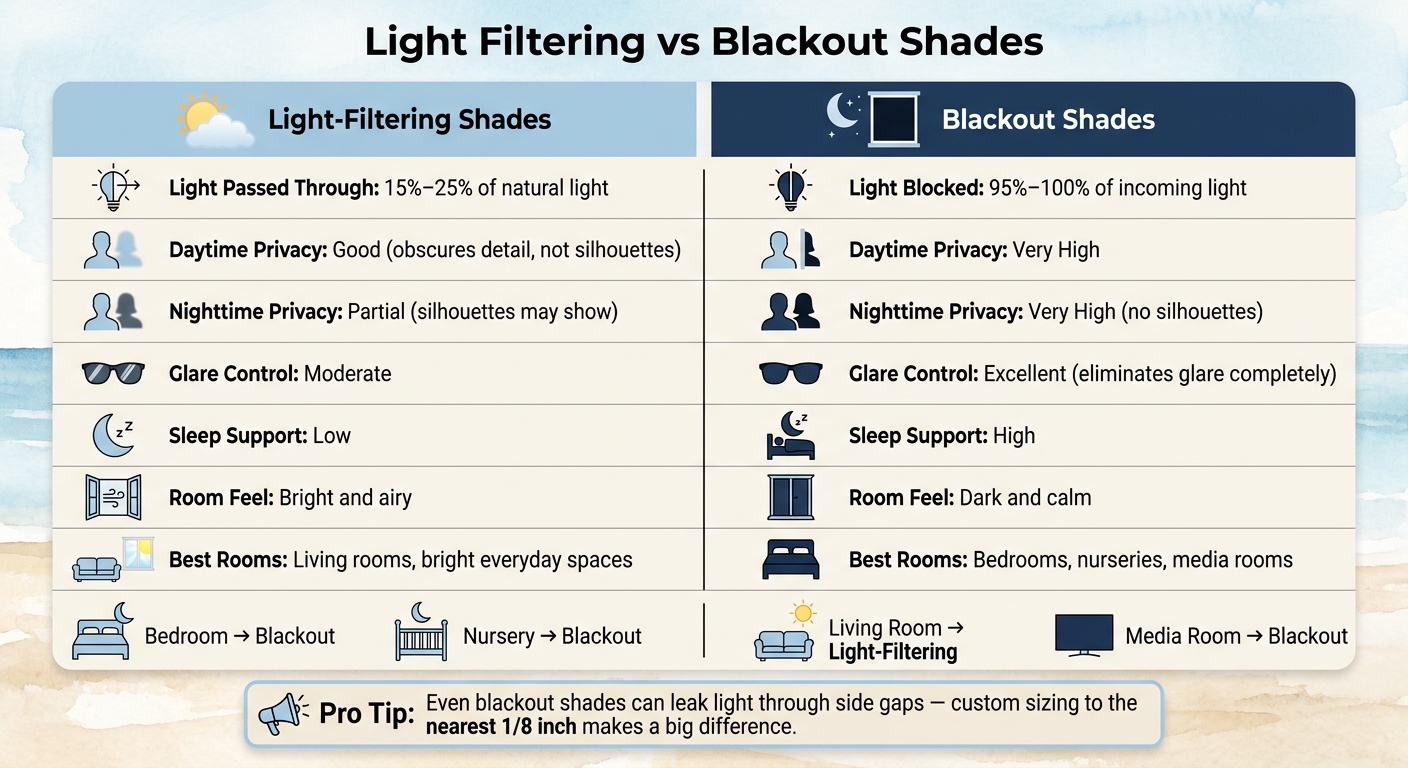 Light Filtering vs Blackout Shades: Quick Comparison Guide