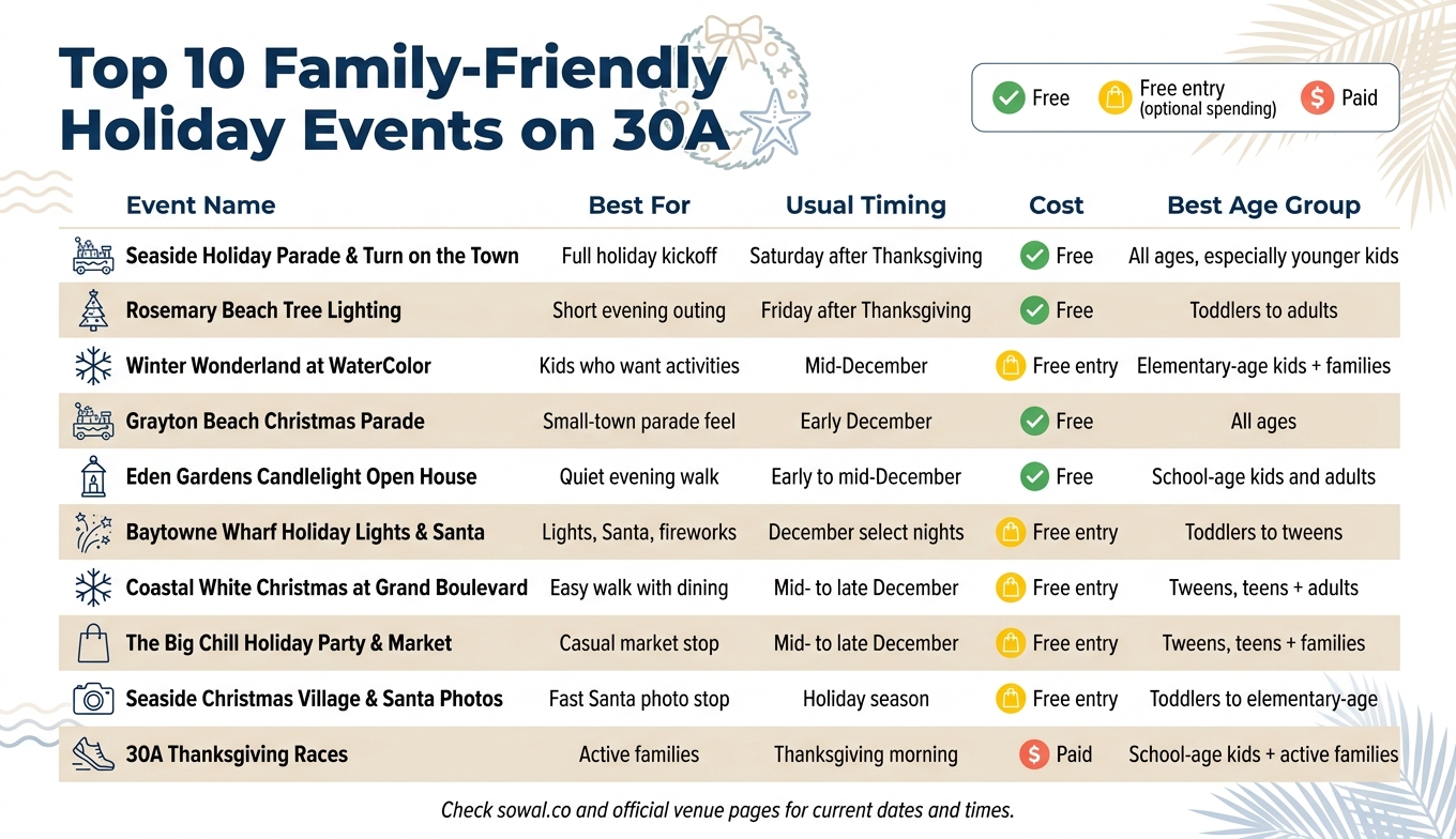 Top 10 Family-Friendly Holiday Events on 30A: Quick Comparison Guide