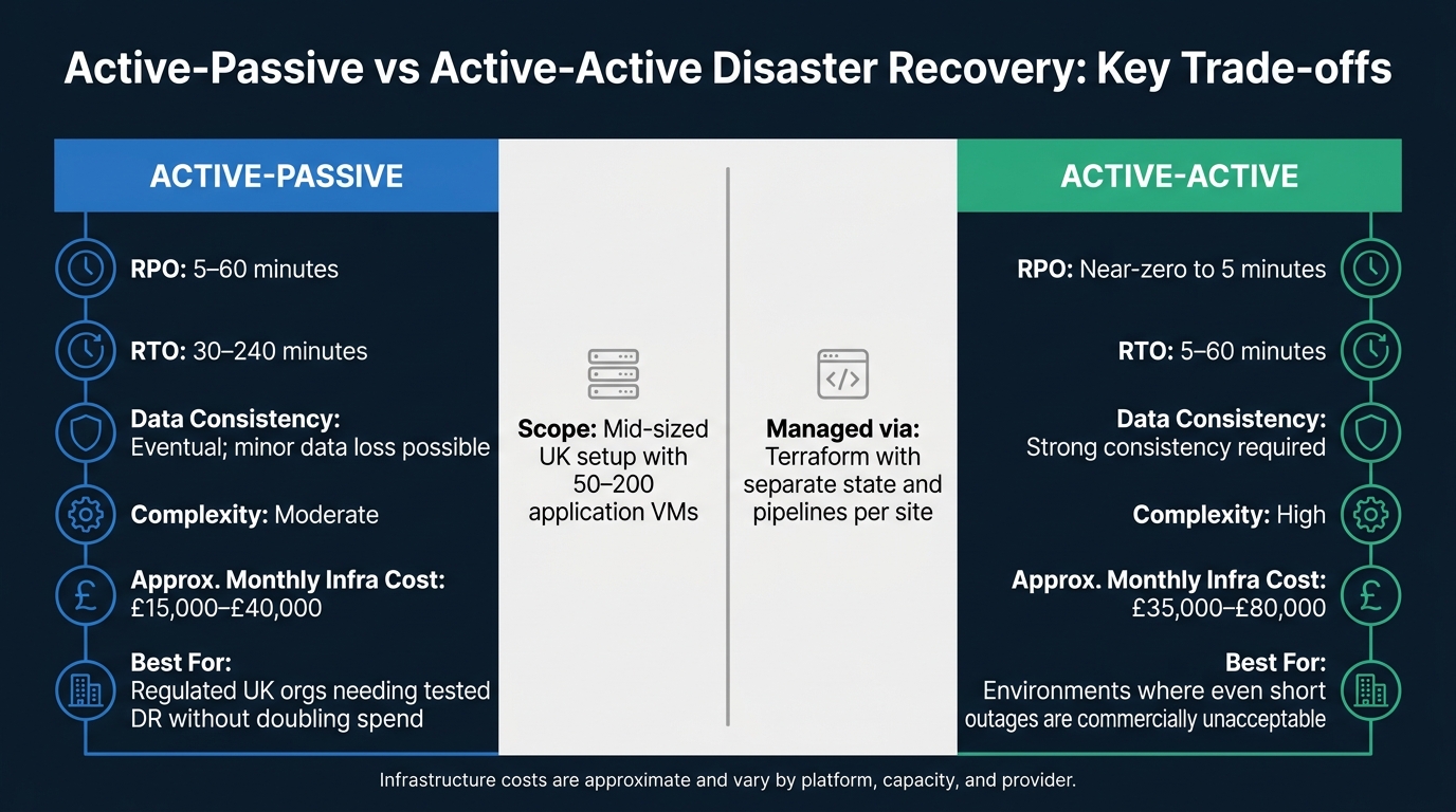 Active-Passive vs Active-Active DR: Cost, RTO &amp; RPO Compared
