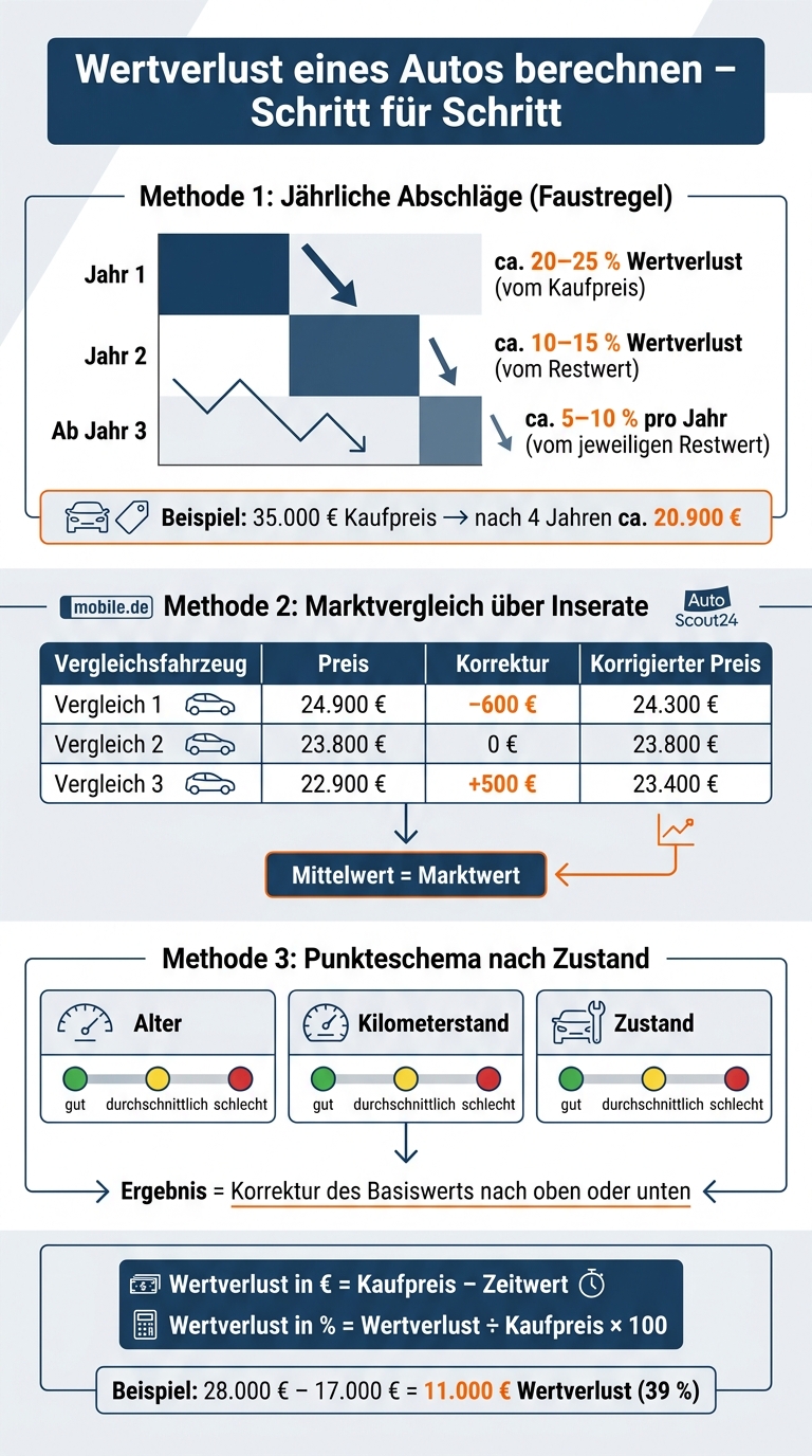 Wertverlust eines Autos berechnen – Schritt für Schritt