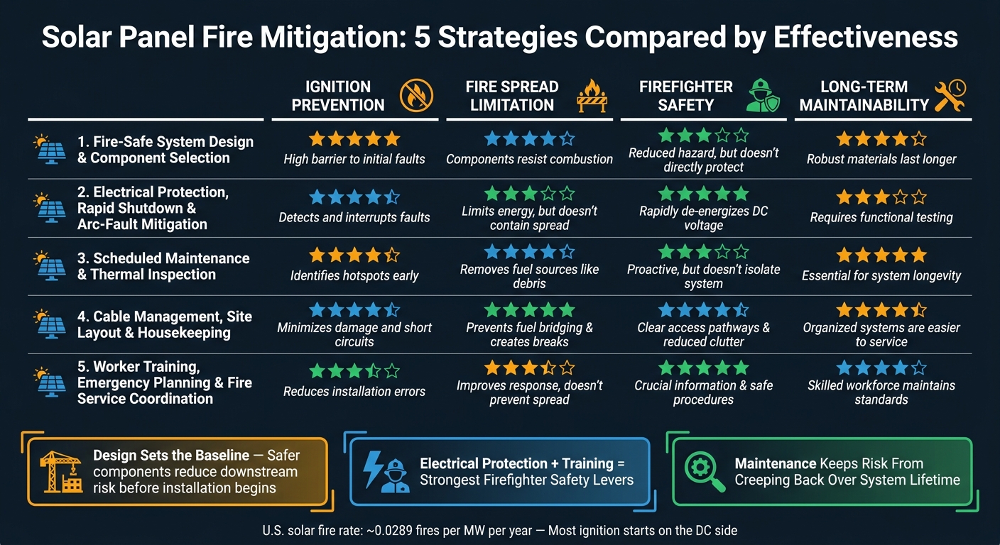 Solar Panel Fire Mitigation: 5 Strategies Compared by Effectiveness