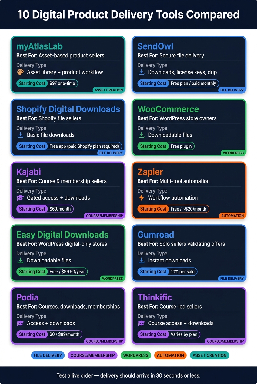 10 Digital Product Delivery Tools Compared: Cost, Best Use & Delivery Type