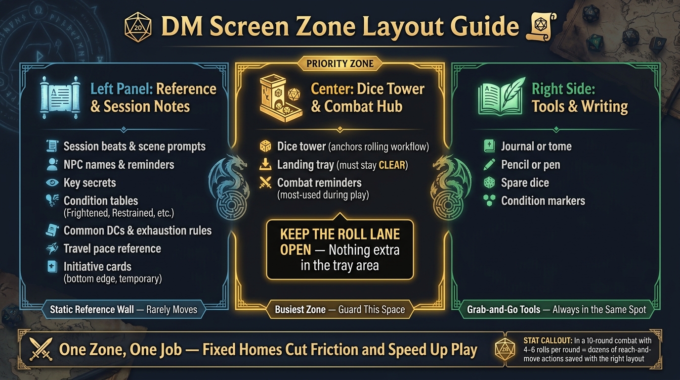 DM Screen Zone Layout: Left, Center & Right Side Guide