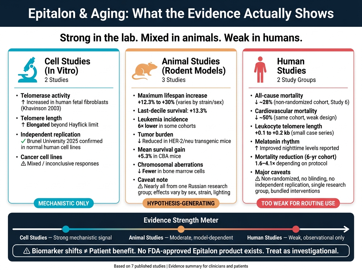 Epitalon Research Evidence: Cell Studies vs. Animal Studies vs. Human Studies