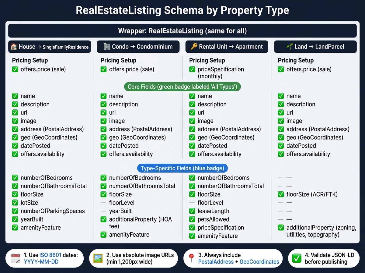 RealEstateListing Schema: Property Type Comparison Guide