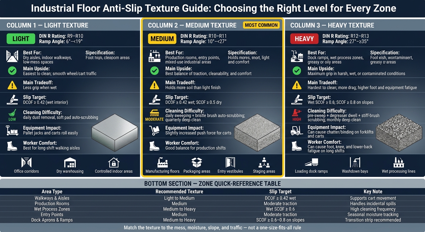 Anti-Slip Floor Texture Guide For Industrial Spaces 1 Industrial Floor Texture Levels: Light Vs Medium Vs Heavy Comparison Guide