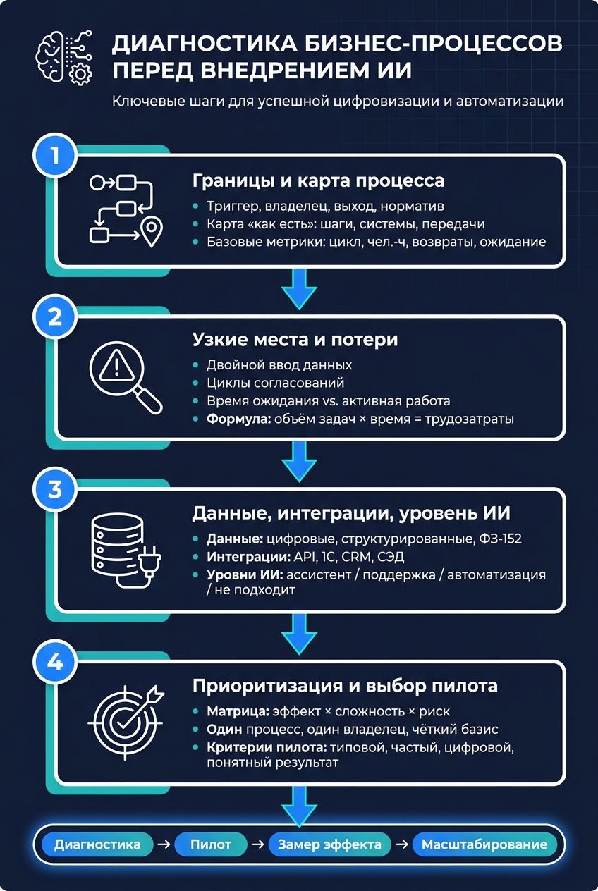 Диагностика бизнес-процессов перед внедрением ИИ: 4 шага