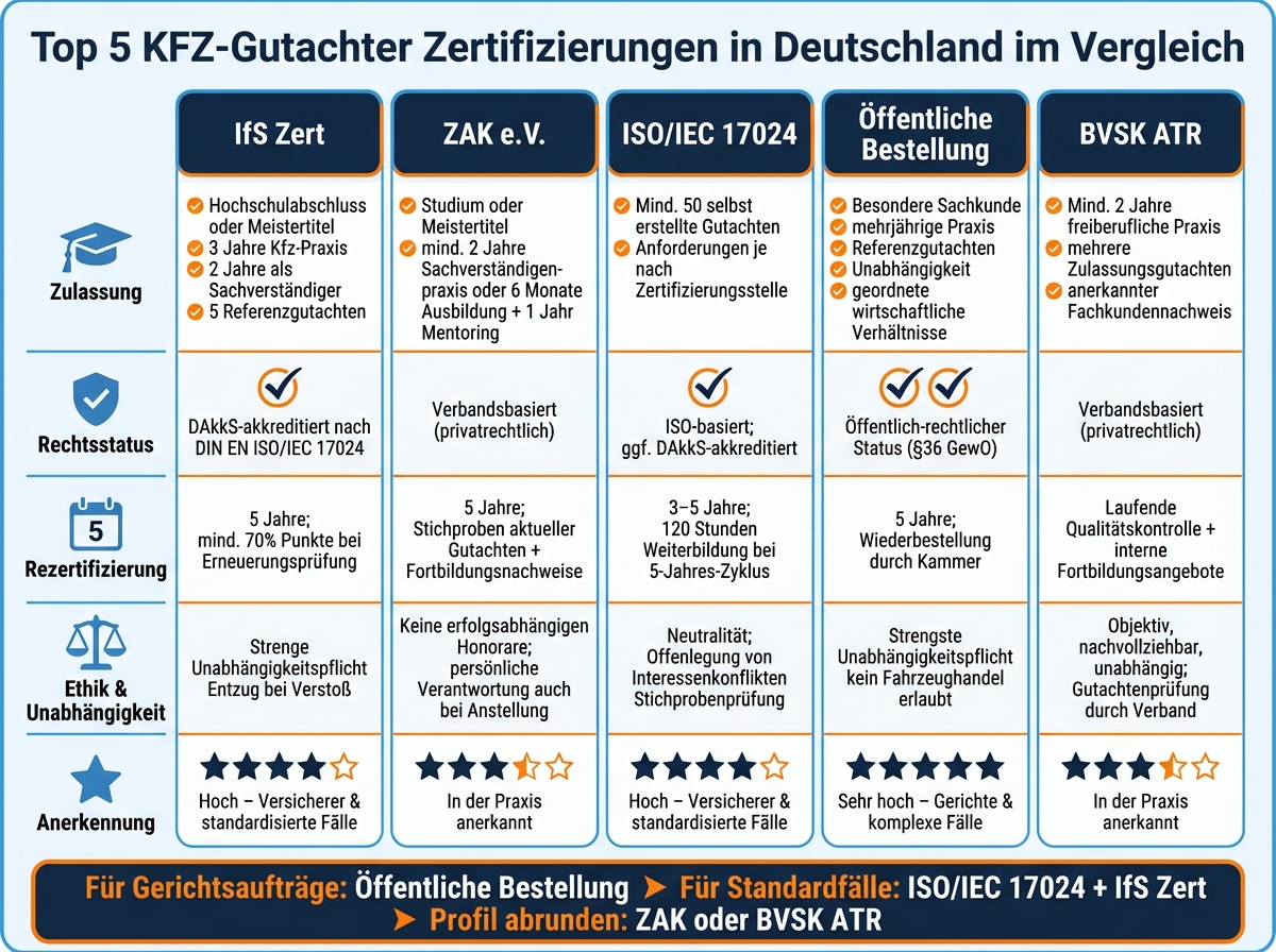 Top 5 KFZ-Gutachter Zertifizierungen in Deutschland im Vergleich