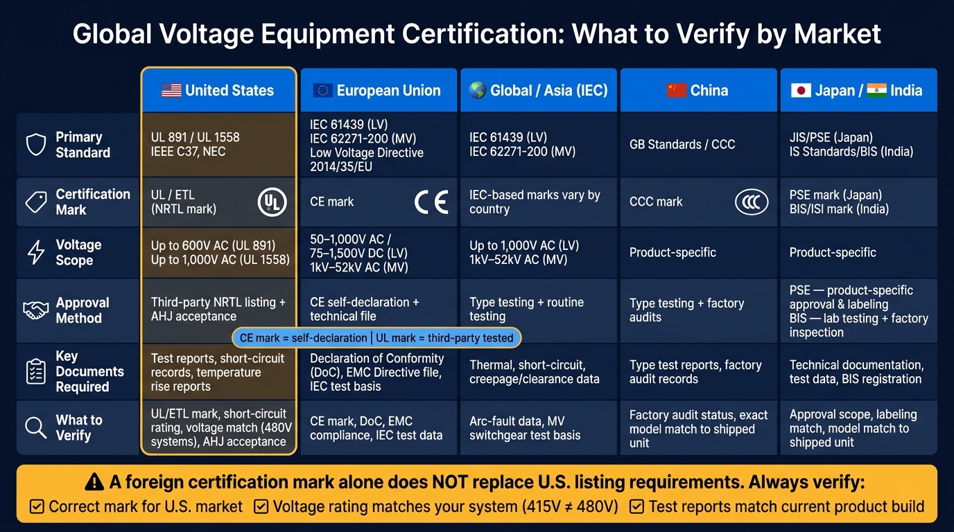 Global Electrical Equipment Certification Standards: U.S. vs EU vs Asia