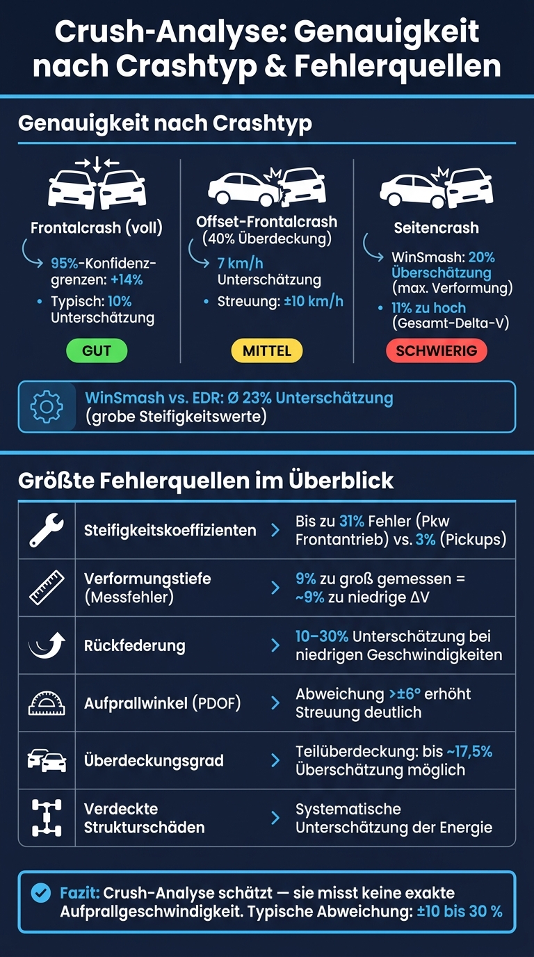 Crush-Analyse Genauigkeit: Fehlerquellen & Abweichungen nach Crashtyp