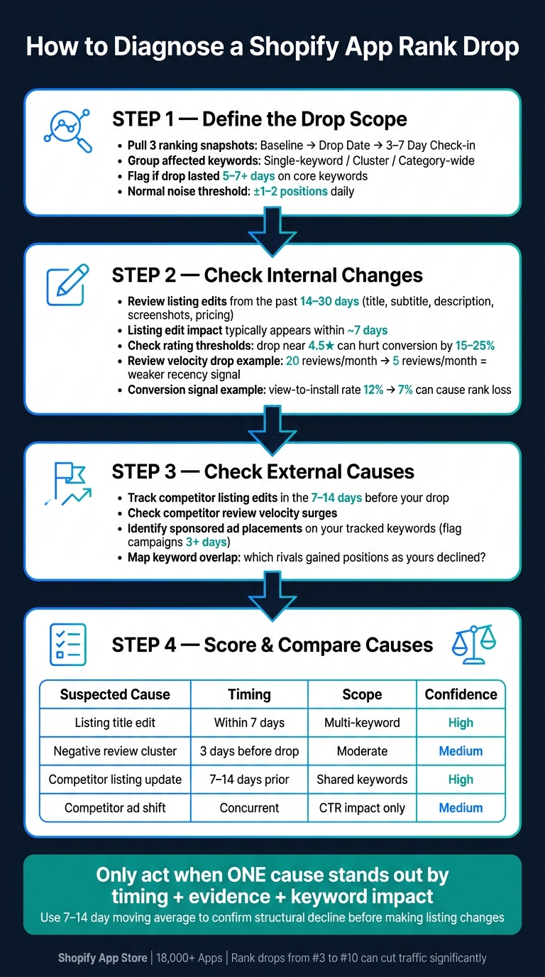 Shopify App Rank Drop: 4-Step Diagnosis Workflow