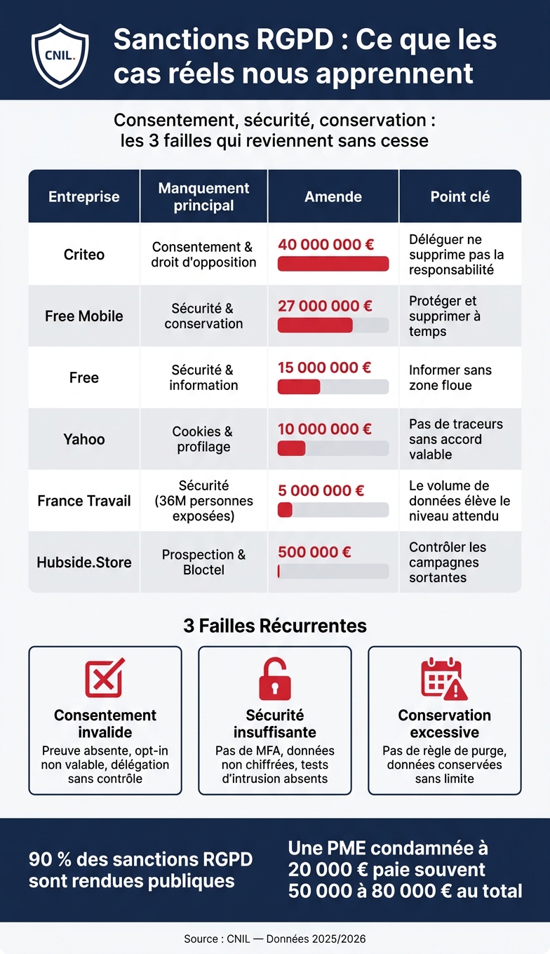 Sanctions RGPD en France : entreprises, montants et manquements