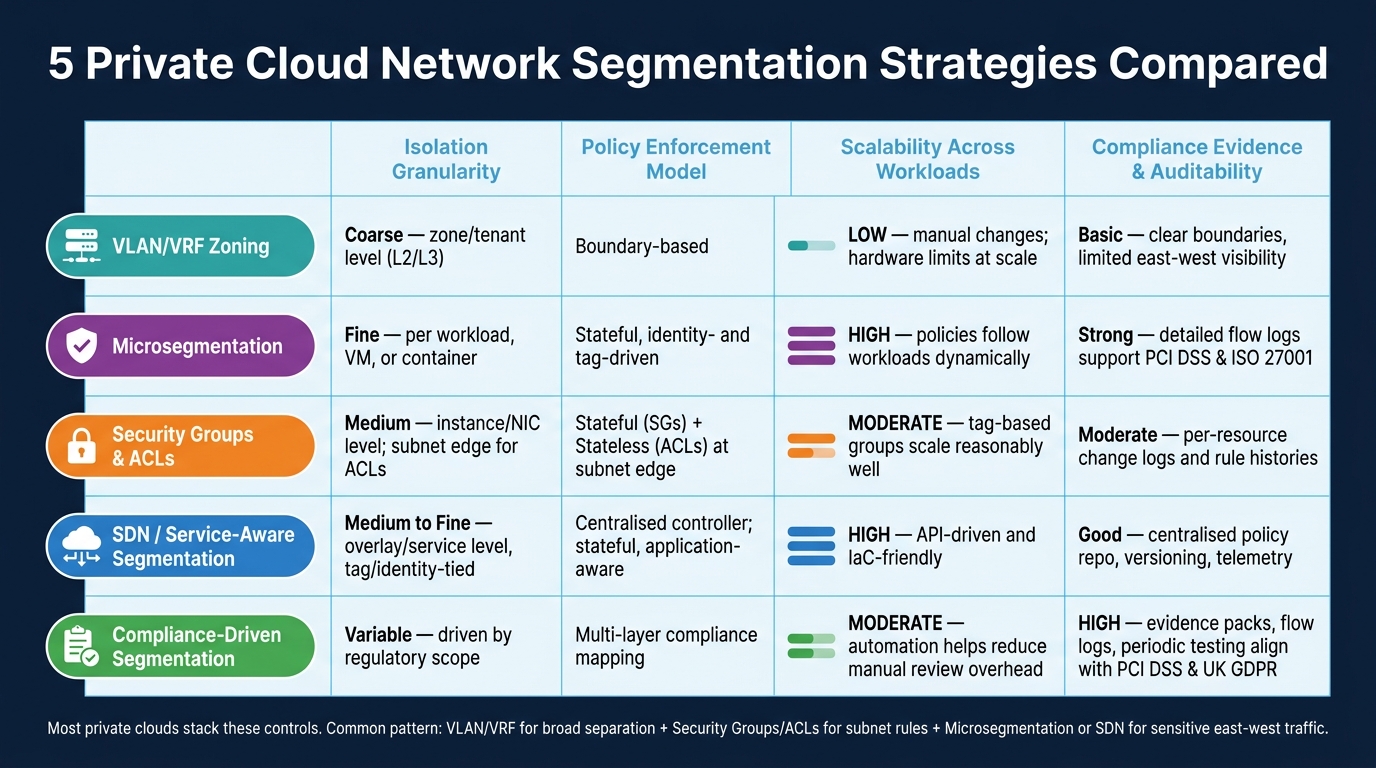 5 Private Cloud Network Segmentation Strategies Compared