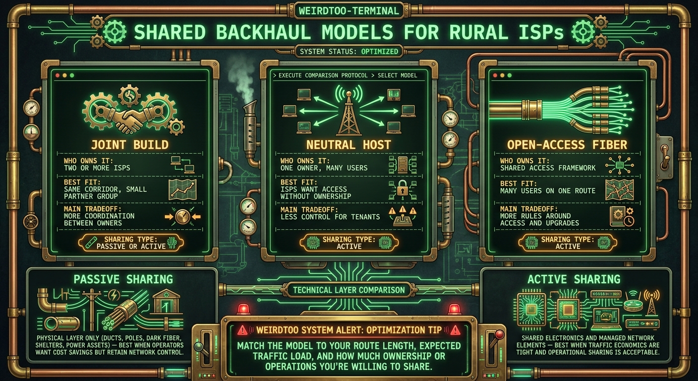 Shared Backhaul Models for Rural ISPs: A Side-by-Side Comparison