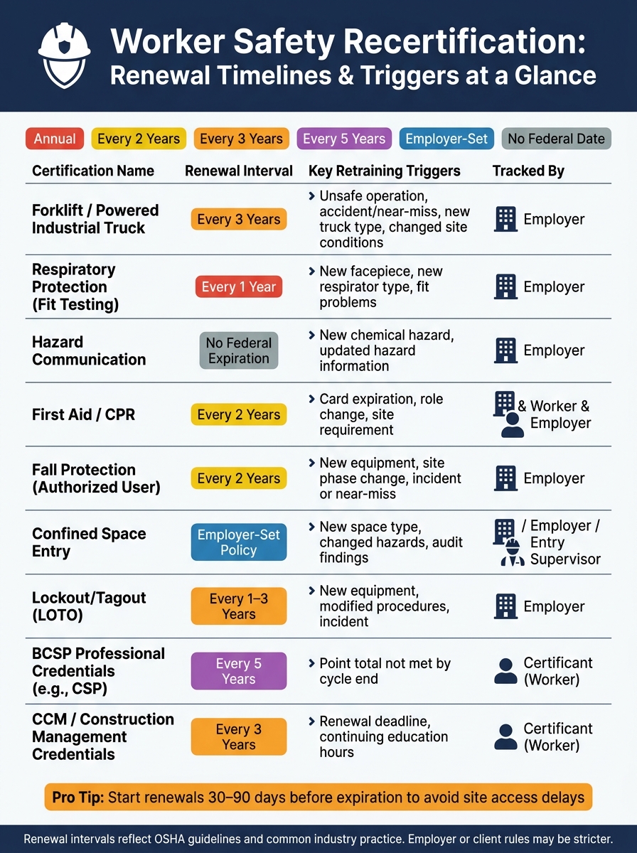 Worker Safety Recertification: Renewal Timelines & Triggers at a Glance